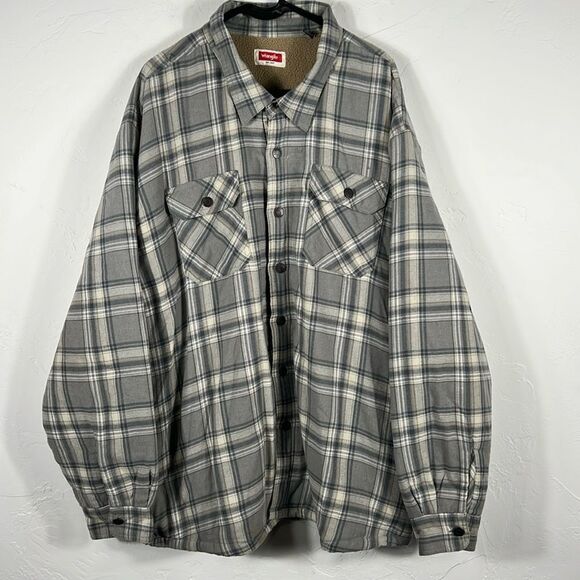🔥🔥 Wrangler Sherpa Lined Plaid Long Sleeve Button Down Flannel Shirt Jacket 3X - Picture 1 of 11